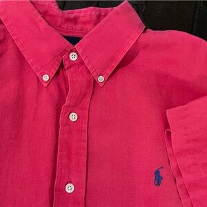 Polo Ralph Lauren 100% Linen Button Down Shirt XXL Pink Preppy